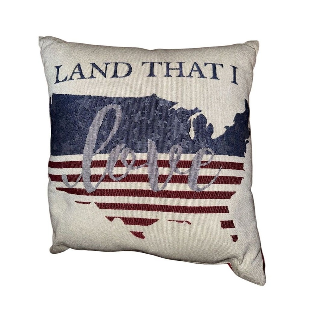 Patriotic "Land That I Love" Throw Pillow Stars & Stripes USA Map Design 14x14